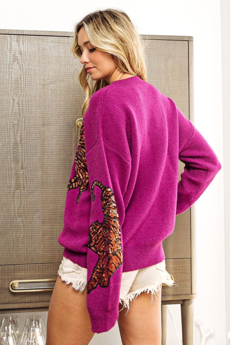 BiBi Sequin Tiger Embroidery Sweater - S. M. & Co.