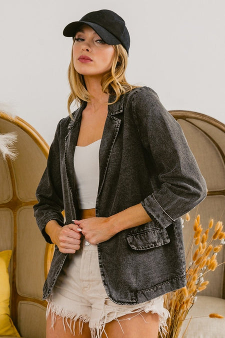 BiBi Single Breasted Washed Denim Blazer - S. M. & Co. Blazer