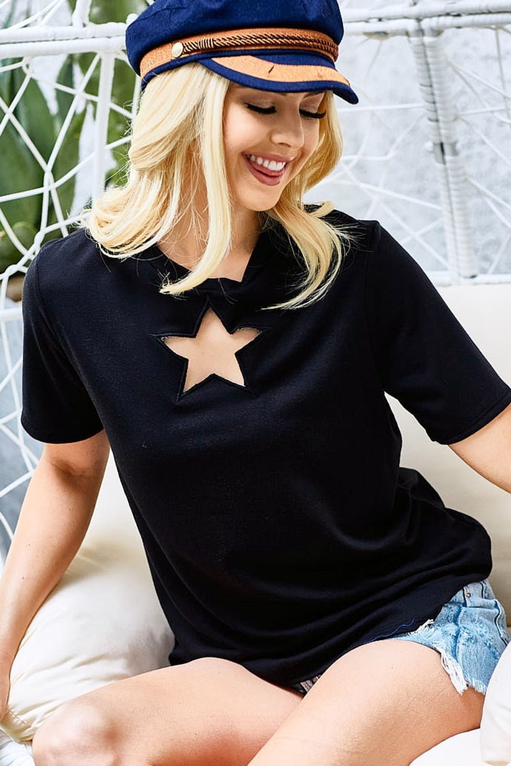 BiBi Star Cutout Short Sleeve T-Shirt - S. M. & Co. T-Shirts