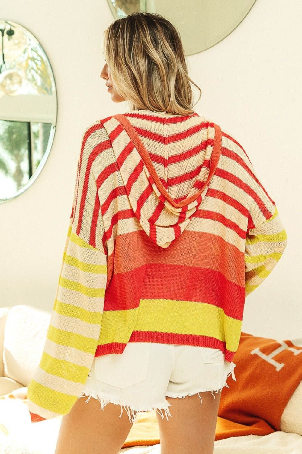 BiBi Striped Color Block Hooded Knit Top - S. M. & Co.