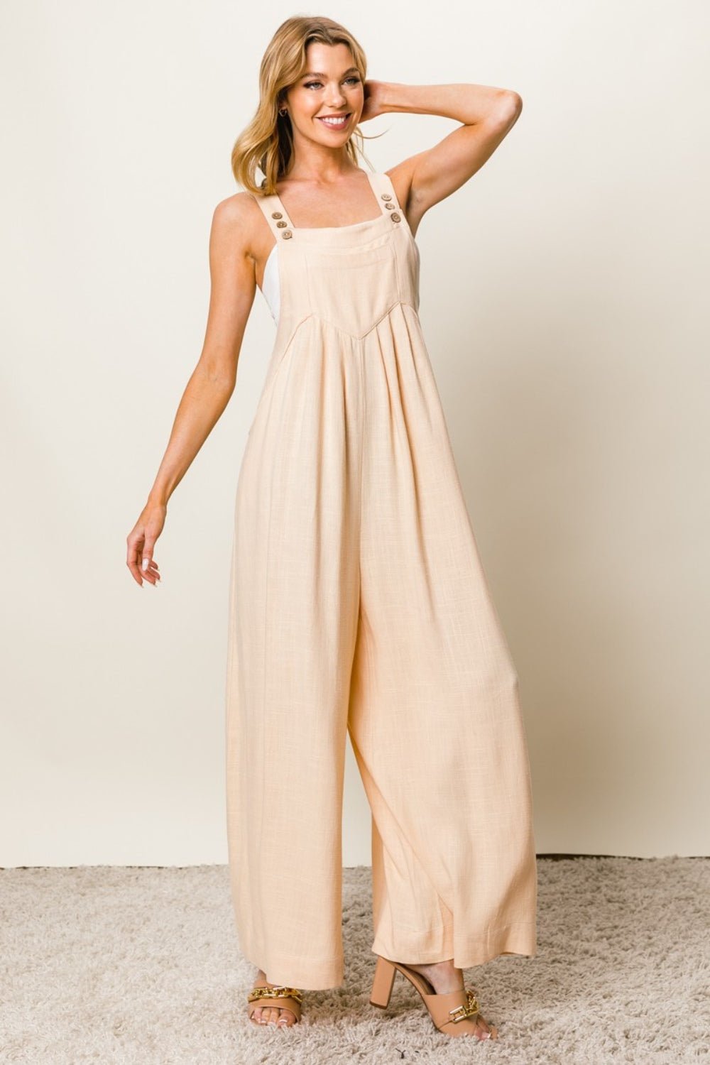 BiBi Texture Sleeveless Wide Leg Jumpsuit - S. M. & Co. Jumpsuit