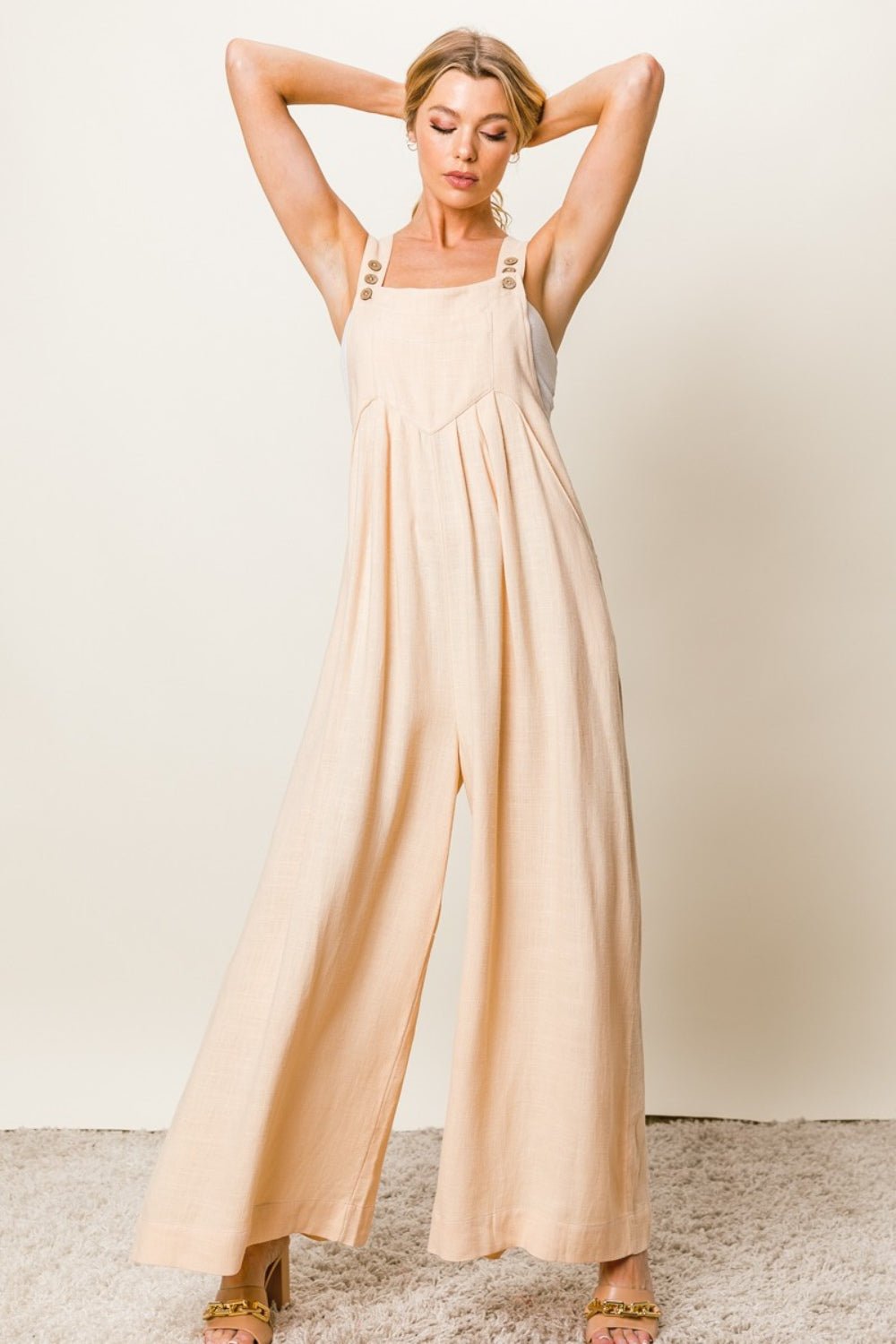 BiBi Texture Sleeveless Wide Leg Jumpsuit - S. M. & Co. Jumpsuit