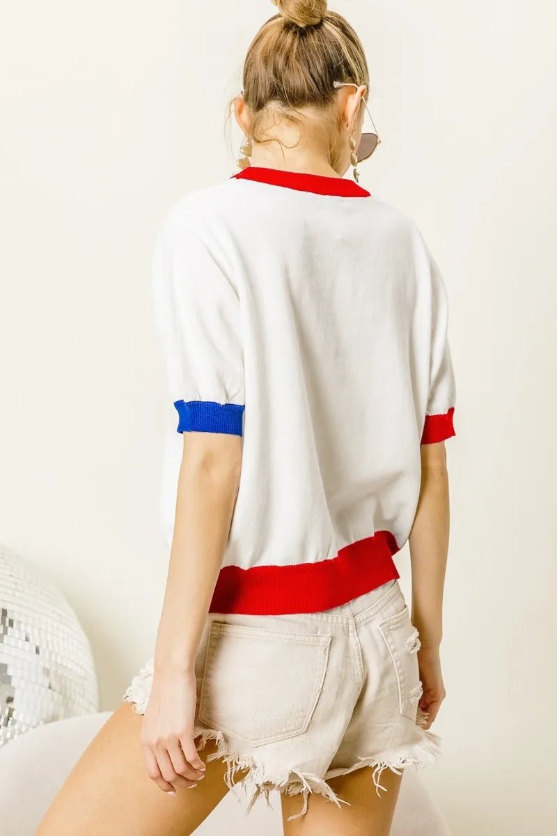 BiBi USA Metallic Letter Color Block Knit Top - S. M. & Co.