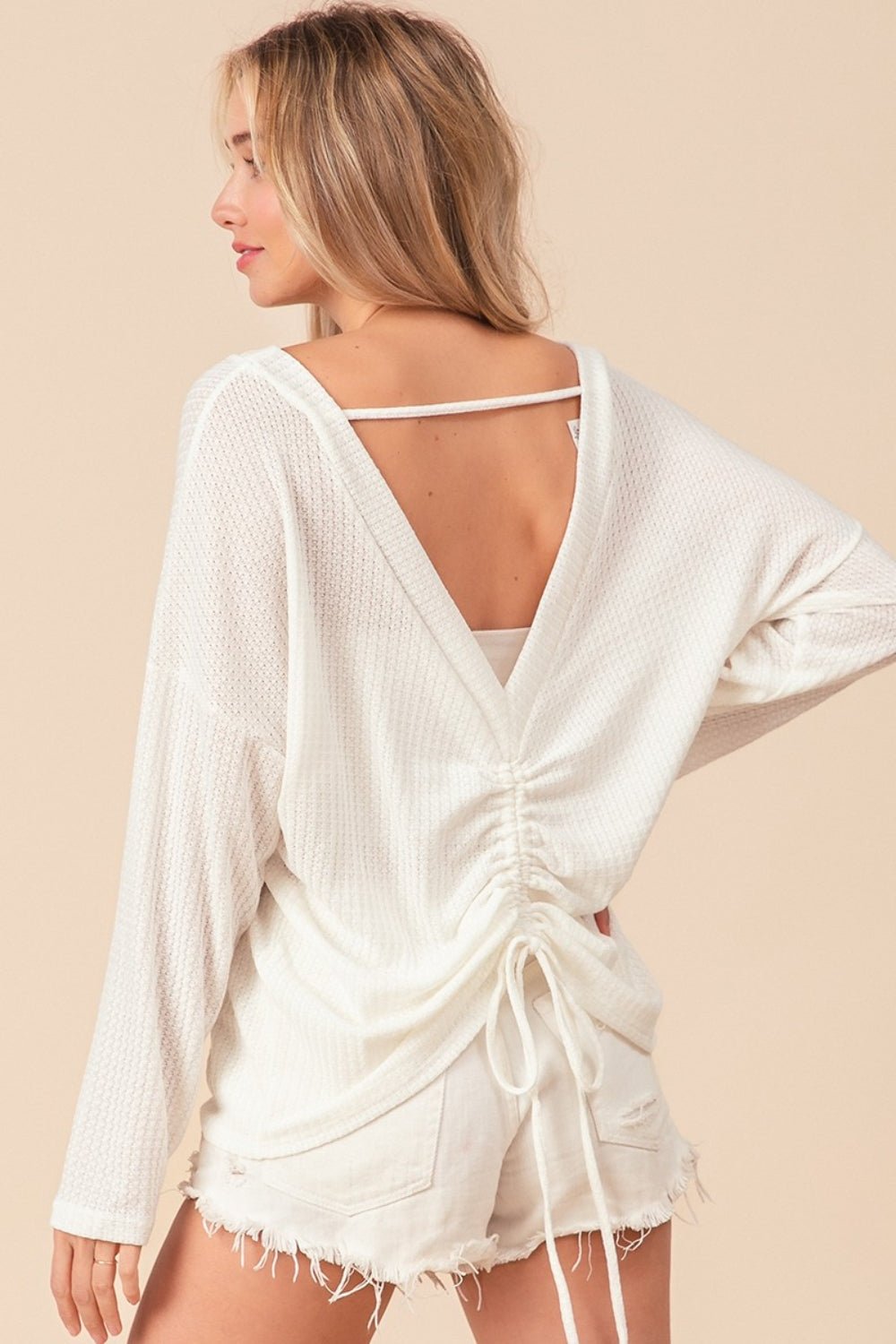 BiBi Waffled Backless Drawstring T-Shirt - S. M. & Co. T-Shirts