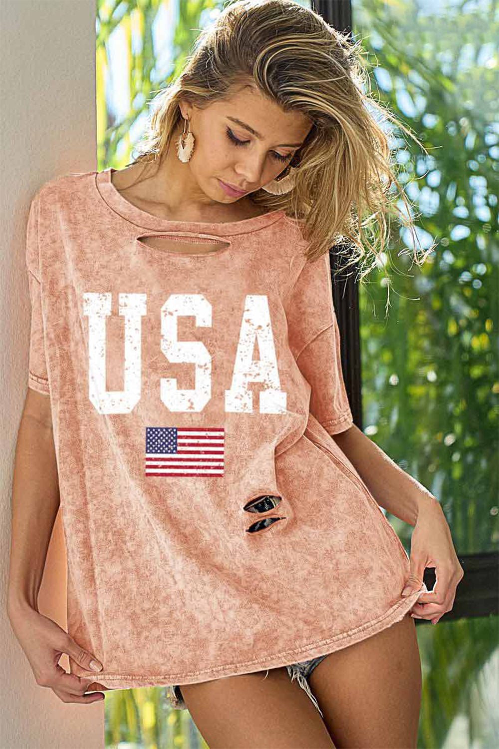 BiBi Washed American Flag Graphic Distressed T-Shirt - S. M. & Co. T-Shirts