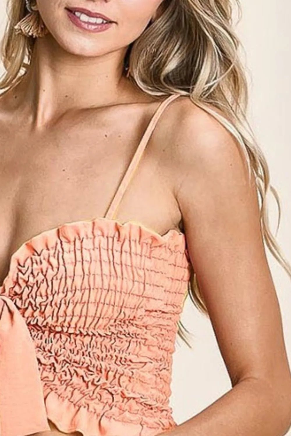 BiBi Woven Color Block Smocked with Ribbon Bra Top - S. M. & Co.