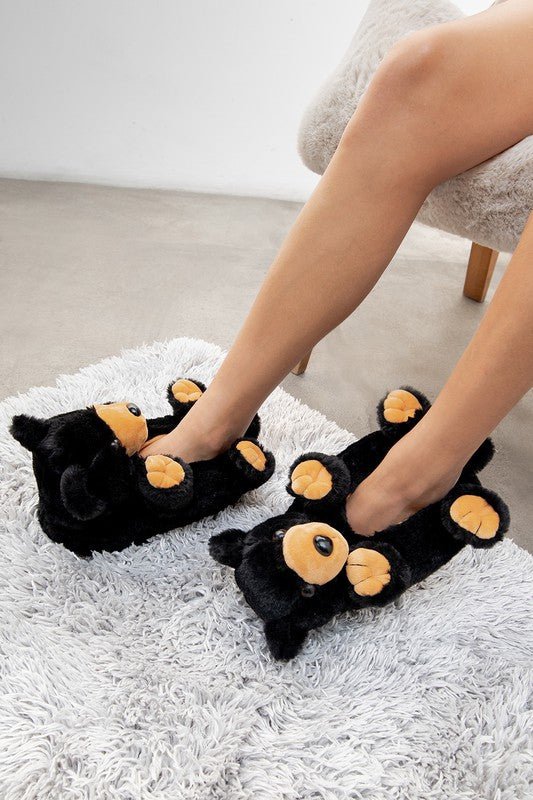 Black Bear Hugs - Women's Plush Animal slippers - S. M. & Co. Slippers