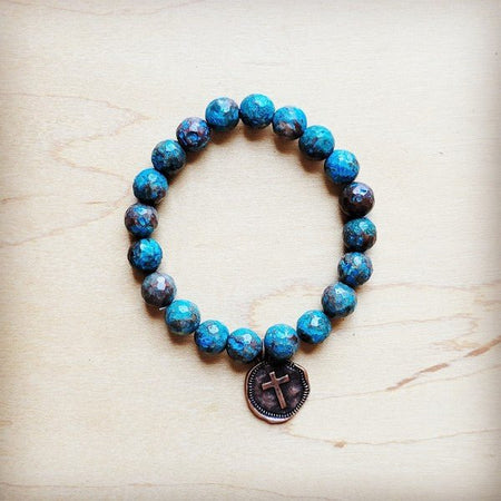 Blue Chrysocolla Stretch Bracelet w/ Coin - S. M. & Co. Bracelet