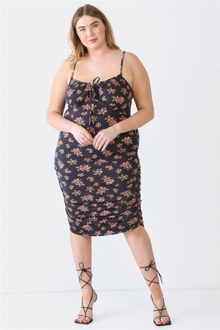 Blue Leopard Plus Size Ruched Floral Square Neck Cami Dress - S. M. & Co. Dresses