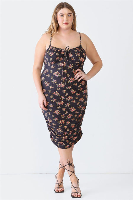 Blue Leopard Plus Size Ruched Floral Square Neck Cami Dress - S. M. & Co. Dresses