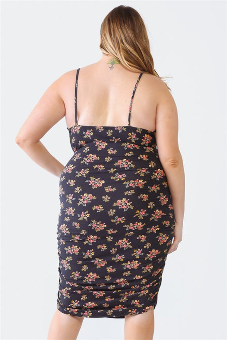 Blue Leopard Plus Size Ruched Floral Square Neck Cami Dress - S. M. & Co. Dresses