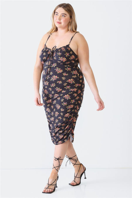 Blue Leopard Plus Size Ruched Floral Square Neck Cami Dress - S. M. & Co. Dresses