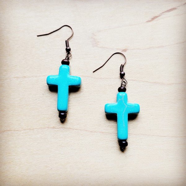 Blue Turquoise Cross Earrings - S. M. & Co. Earrings