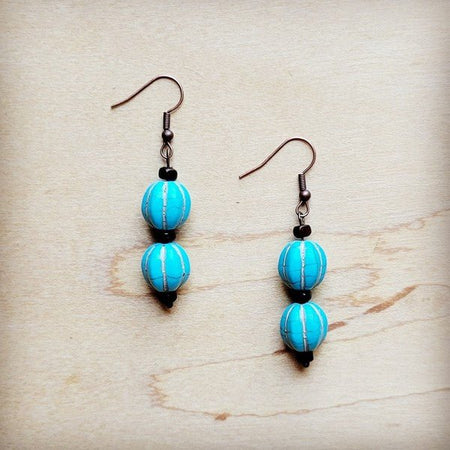 Blue Turquoise Melon Bead Earrings - S. M. & Co. Earrings