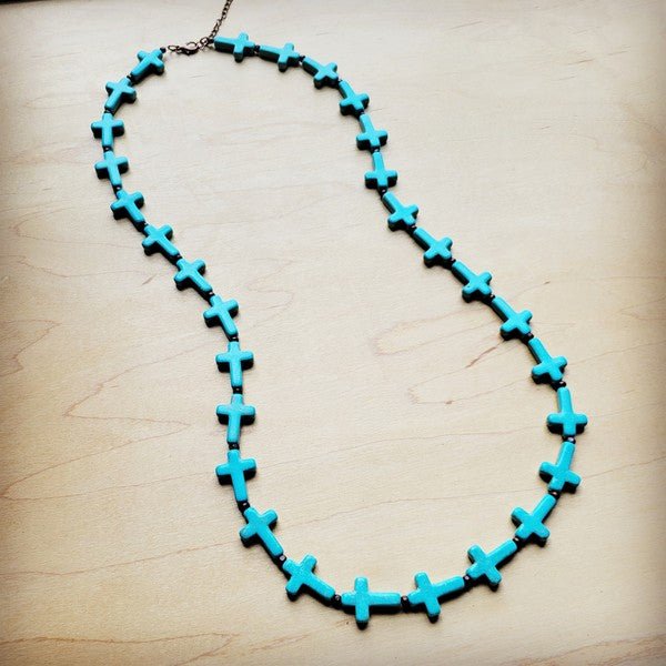 Blue Turquoise & Wood Beaded Cross Necklace - S. M. & Co. Necklace