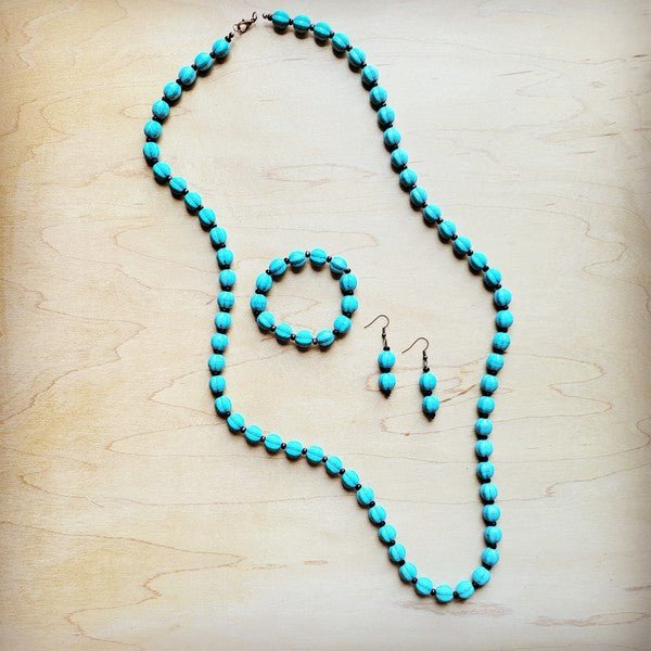 Blue Turquoise & Wood Melon Beaded Necklace - S. M. & Co. Necklace