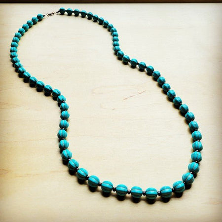 Blue Turquoise & Wood Melon Beaded Necklace - S. M. & Co. Necklace