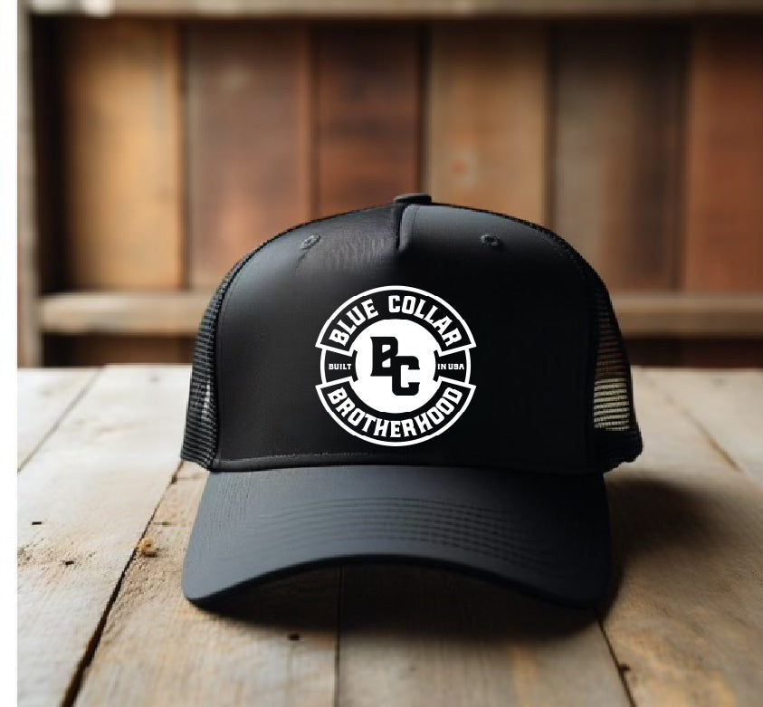 Blue Collar Brotherhood DTF Printed Black Trucker Hat - S. M. & Co. Shirts & Tops