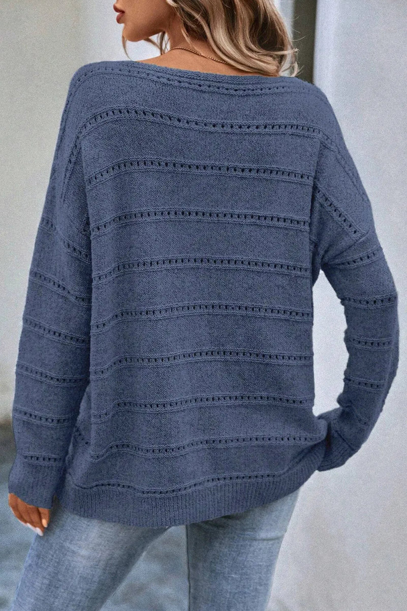 Boat Neck Dropped Shoulder Sweater - S. M. & Co.