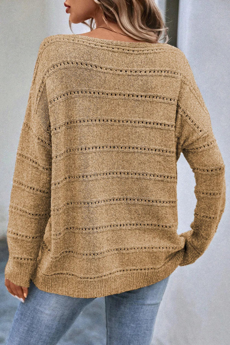 Boat Neck Dropped Shoulder Sweater - S. M. & Co.