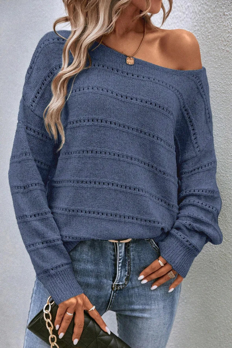 Boat Neck Dropped Shoulder Sweater - S. M. & Co.