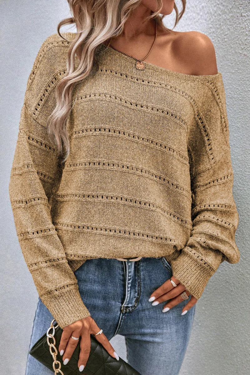 Boat Neck Dropped Shoulder Sweater - S. M. & Co.