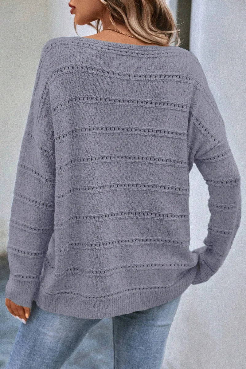 Boat Neck Dropped Shoulder Sweater - S. M. & Co.