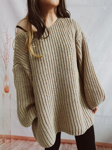 Boat Neck Long Sleeve Sweater with Belt - S. M. & Co.