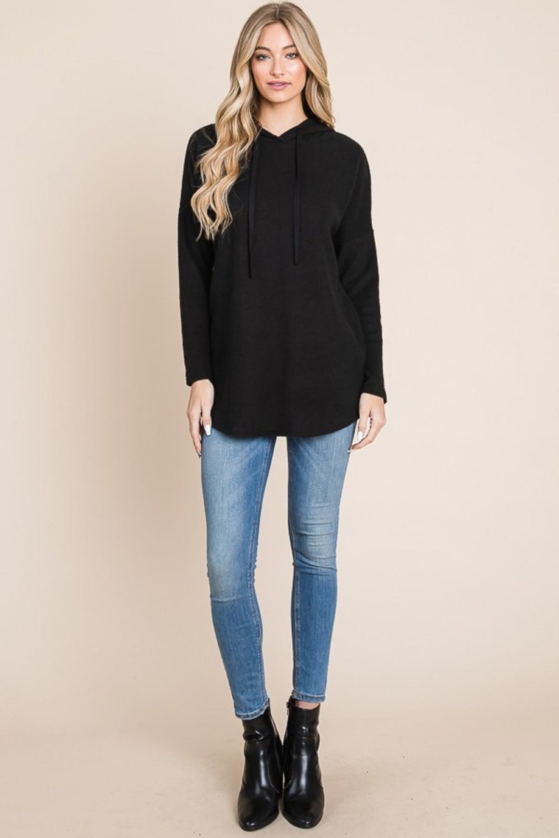 BOMBOM Contrast Drawstring Drop Shoulder Knit Hoodie - S. M. & Co.