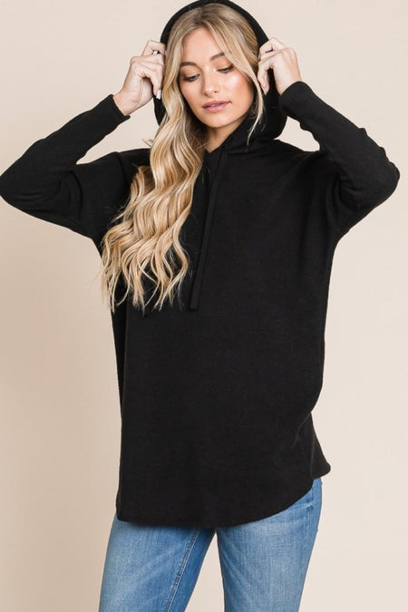 BOMBOM Contrast Drawstring Drop Shoulder Knit Hoodie - S. M. & Co.