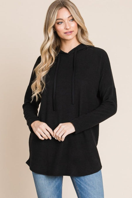 BOMBOM Contrast Drawstring Drop Shoulder Knit Hoodie - S. M. & Co.