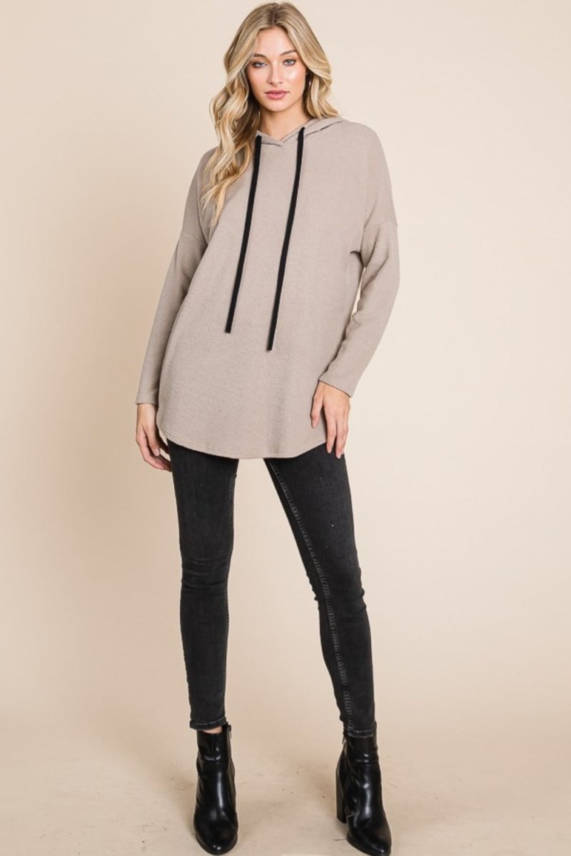 BOMBOM Contrast Drawstring Drop Shoulder Knit Hoodie - S. M. & Co.