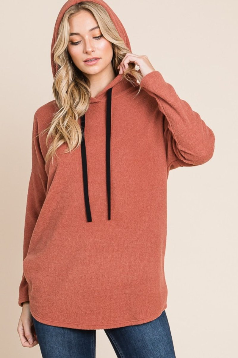 BOMBOM Contrast Drawstring Drop Shoulder Knit Hoodie - S. M. & Co.