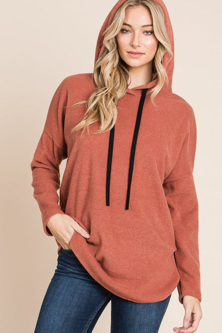 BOMBOM Contrast Drawstring Drop Shoulder Knit Hoodie - S. M. & Co.