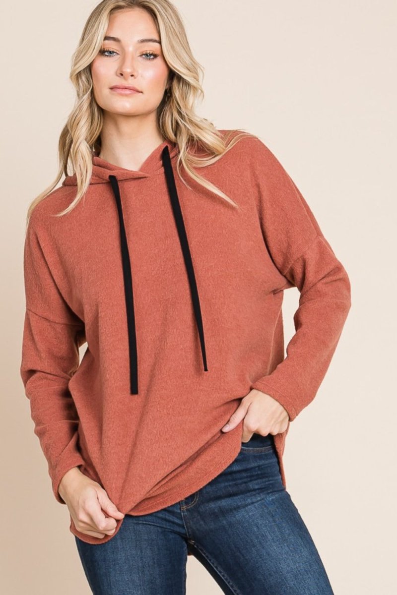 BOMBOM Contrast Drawstring Drop Shoulder Knit Hoodie - S. M. & Co.