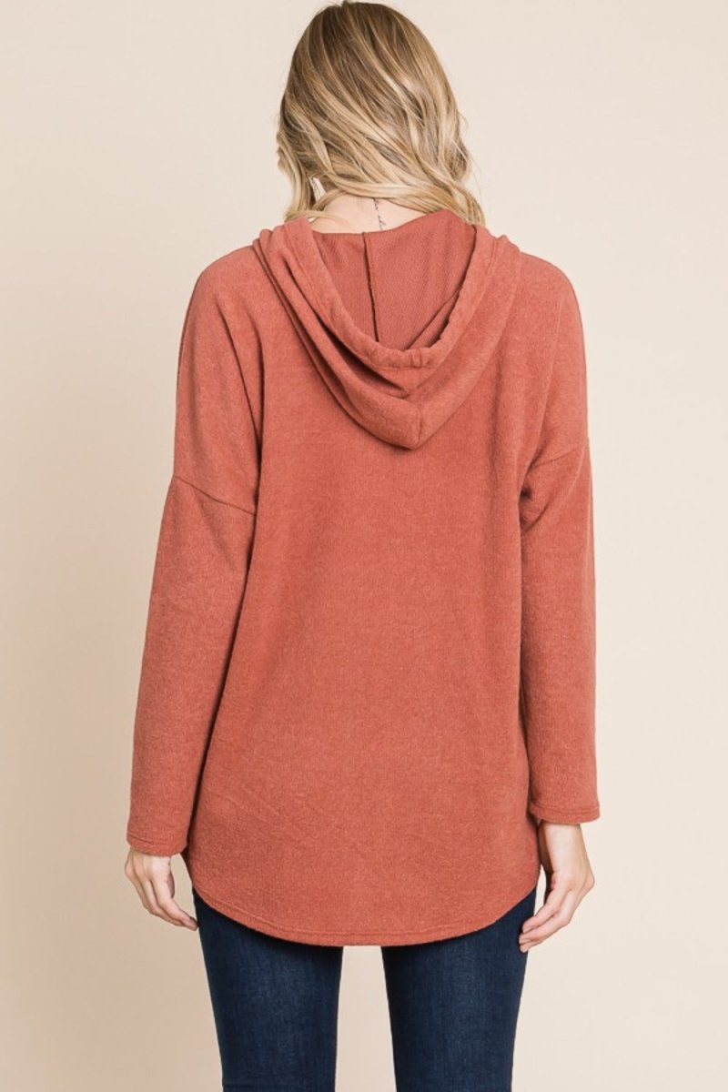 BOMBOM Contrast Drawstring Drop Shoulder Knit Hoodie - S. M. & Co.