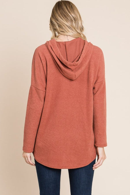 BOMBOM Contrast Drawstring Drop Shoulder Knit Hoodie - S. M. & Co.