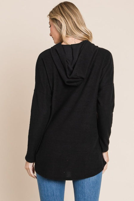 BOMBOM Contrast Drawstring Drop Shoulder Knit Hoodie - S. M. & Co.