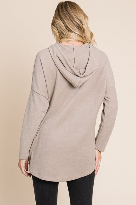 BOMBOM Contrast Drawstring Drop Shoulder Knit Hoodie - S. M. & Co.