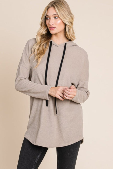 BOMBOM Contrast Drawstring Drop Shoulder Knit Hoodie - S. M. & Co.