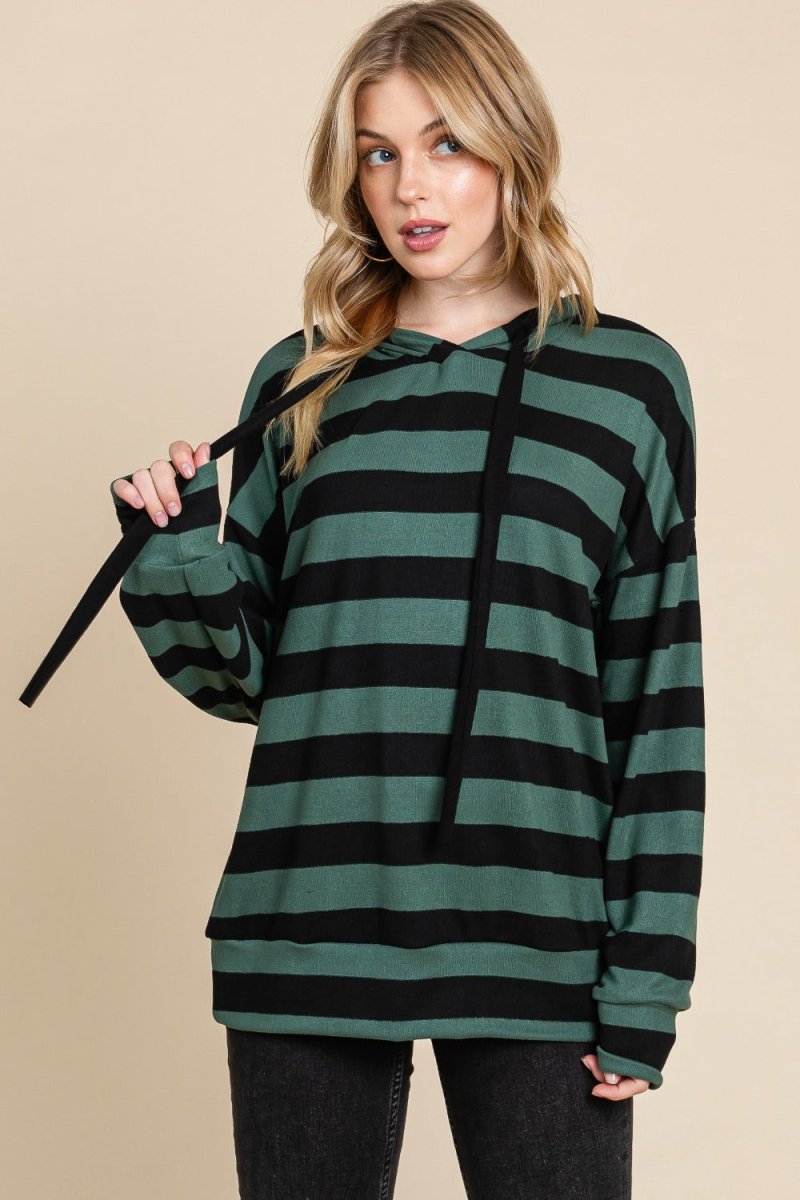 BOMBOM Drawstring Striped Dropped Shoulder Hoodie - S. M. & Co.