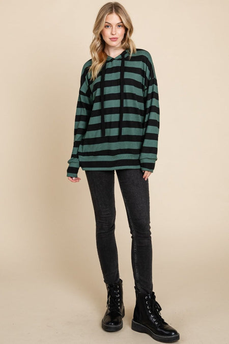 BOMBOM Drawstring Striped Dropped Shoulder Hoodie - S. M. & Co.