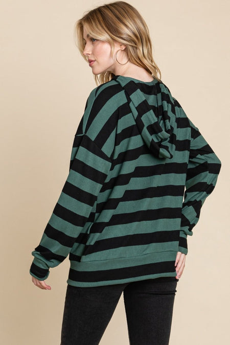 BOMBOM Drawstring Striped Dropped Shoulder Hoodie - S. M. & Co.