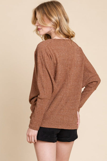 BOMBOM Drop Shoulder Long Sleeve Knit Top - S. M. & Co.