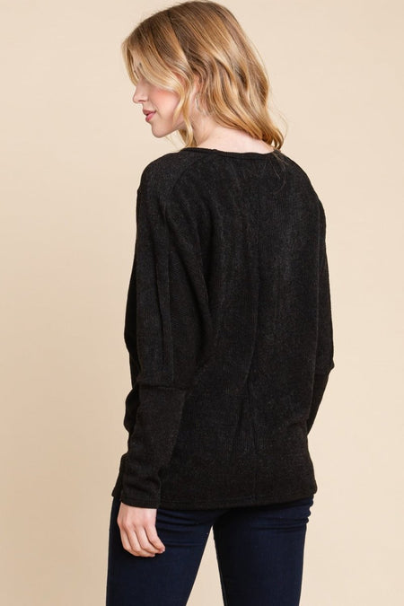 BOMBOM Drop Shoulder Long Sleeve Knit Top - S. M. & Co.