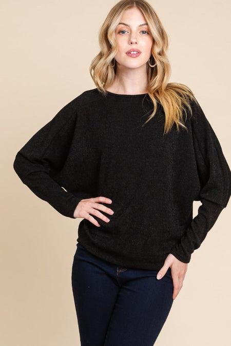 BOMBOM Drop Shoulder Long Sleeve Knit Top - S. M. & Co.