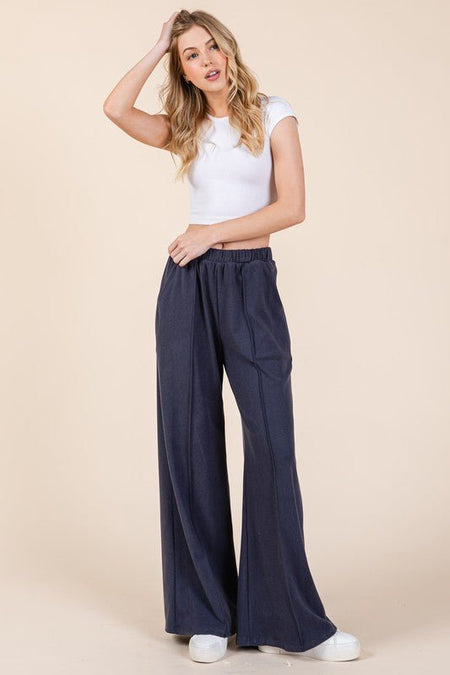 BOMBOM Elastic Waist Wide Leg Pants with Pockets - S. M. & Co.