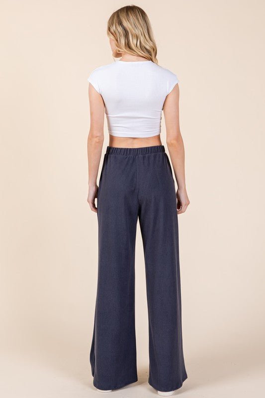 BOMBOM Elastic Waist Wide Leg Pants with Pockets - S. M. & Co.