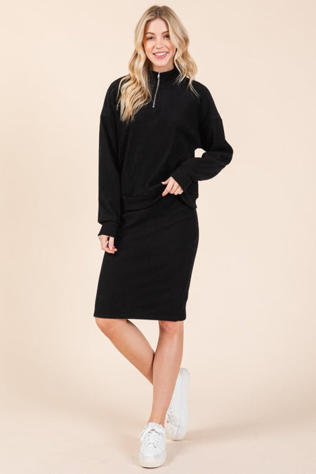 BOMBOM Quarter Zip Long Sleeve Sweatshirt with Pockets - S. M. & Co.