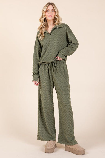 BOMBOM Tied Checkered Wide Leg Pants - S. M. & Co.